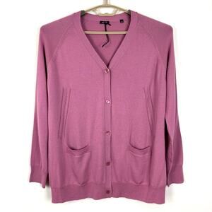 ASPESI Pink V-Neck Wool Cardigan Sweater NEW pockets